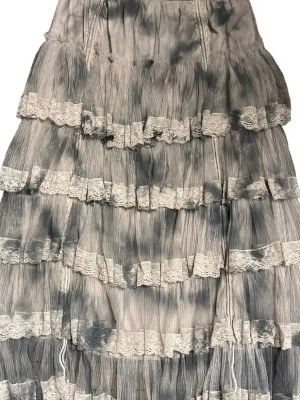 NWT Jaded Gypsy True Romance Skirt Charcoal Boho Maxi High Low Lace Ruffle Skirt - Picture 2 of 5